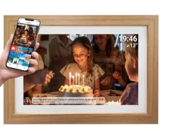 PFF-1543 WiFi Bilderrahmen –15,6" IPS, Frameo, Holz hellbraun ^ Denver Hot