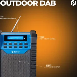 Denver WRD-60 Baustellenradio–DAB+, Bluetooth, 100W, IP54, schwarz New