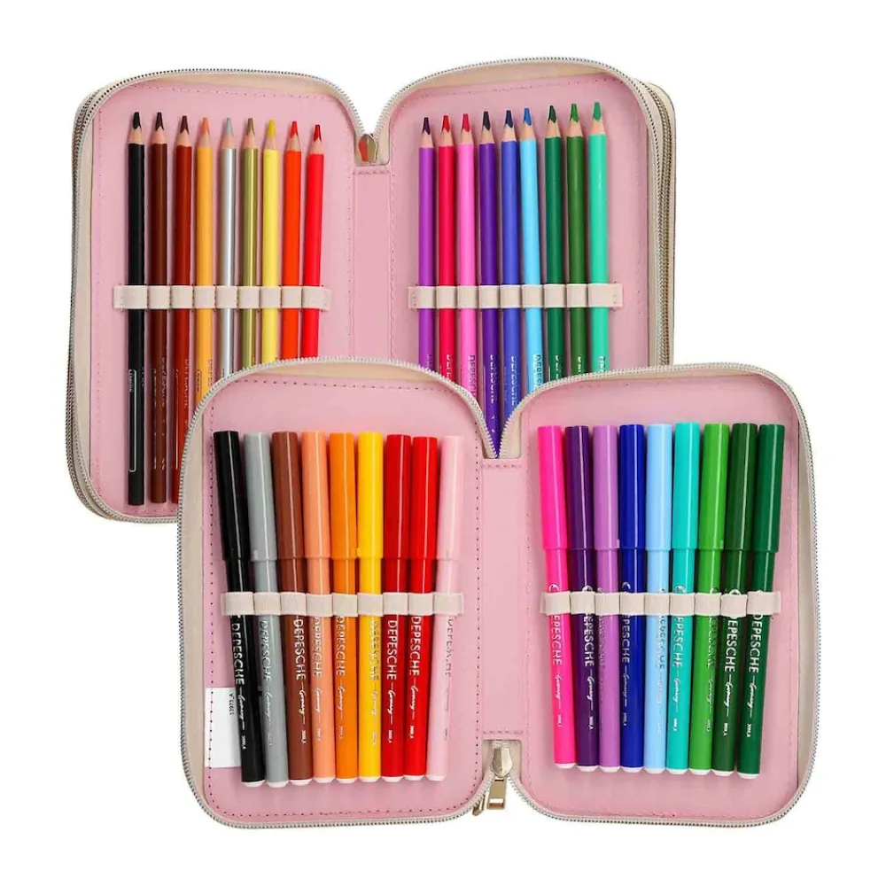 Depesche 3-Fach Federtasche CLASSIC inkl. Stifte Miss Melody 7,5 x 13 x 20 cm rosa New