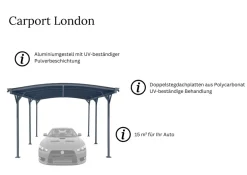 Aileenstore Design Carport London Aluminium Doppelstegplatten Beschichtung gegen UV-Strahlung Grau Discount