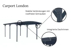 Aileenstore Design Carport London Aluminium Doppelstegplatten Beschichtung gegen UV-Strahlung Grau Discount