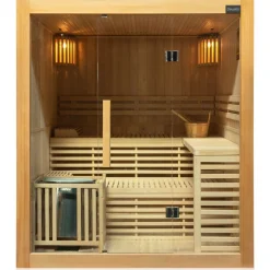 Dewello ® Finnische Traditionelle Sauna SARNIA 180cm x 140cm inkl. 6 KW Harvia Ofen, inkl.  Aufguss-Set, Sanduhr, Thermometer Online