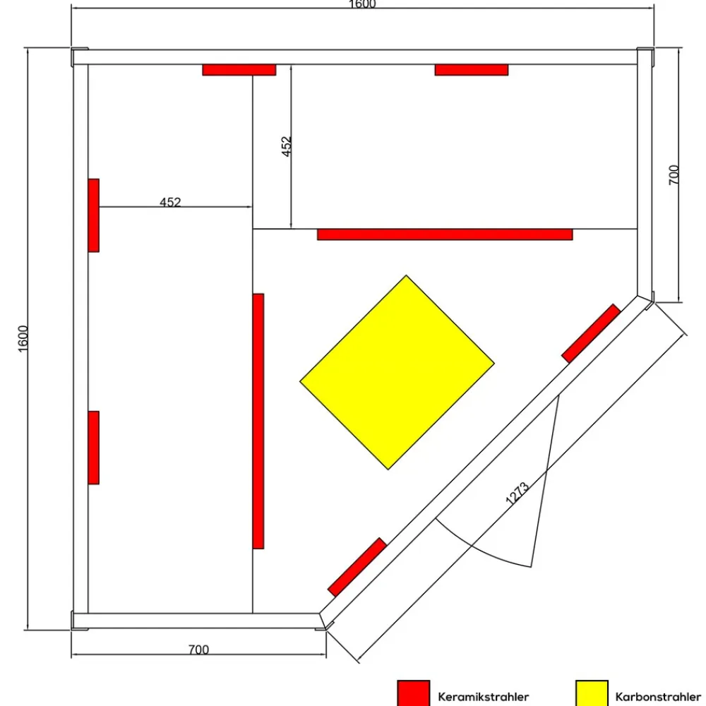 ® Infrarotkabine Infrarotsauna HALEY 160cm x 160cm inkl. 8 Keramikstrahler, Bodenstrahler und Zubehör, Farblicht, LED ^ Dewello Best