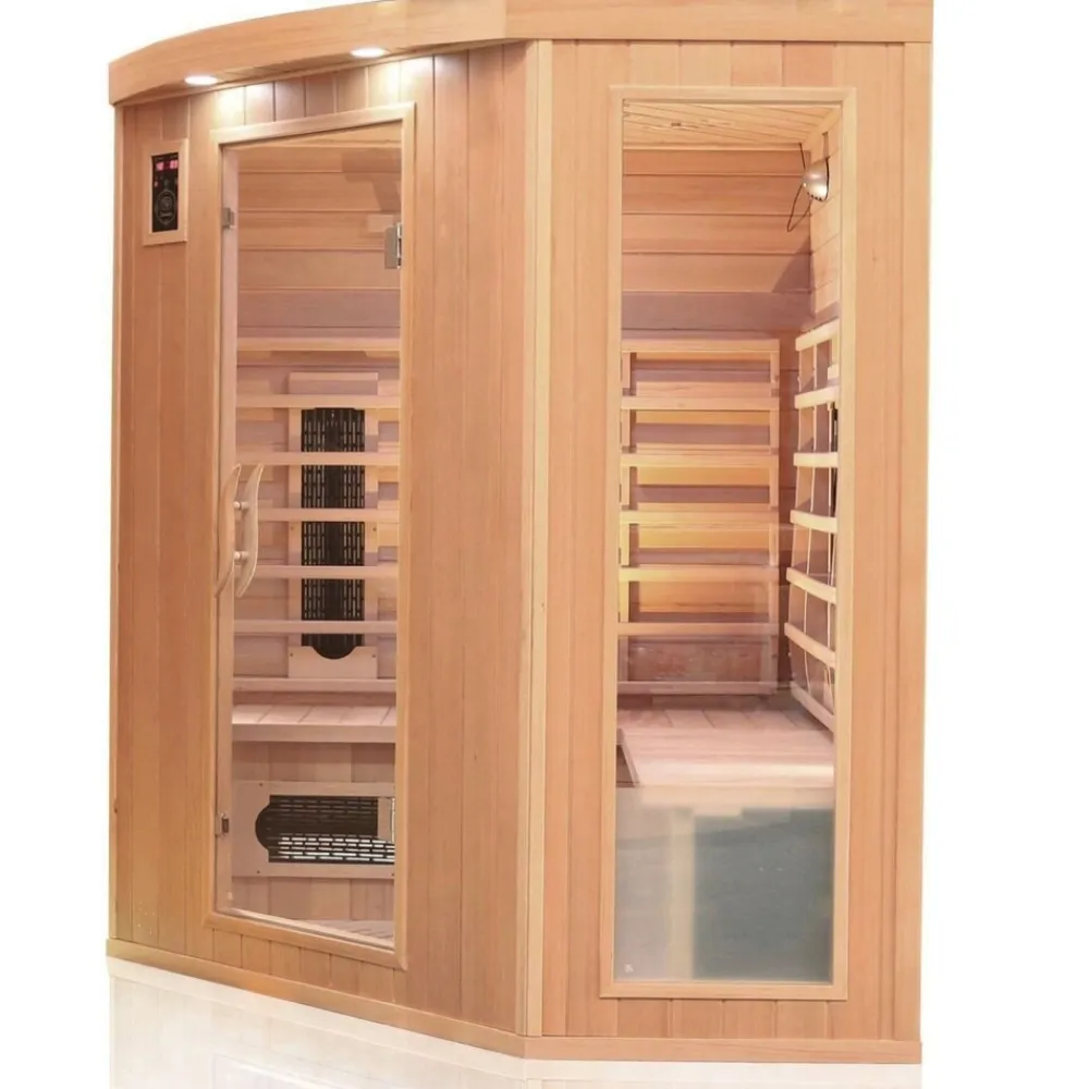 ® Infrarotkabine Infrarotsauna HALEY 160cm x 160cm inkl. 8 Keramikstrahler, Bodenstrahler und Zubehör, Farblicht, LED ^ Dewello Best