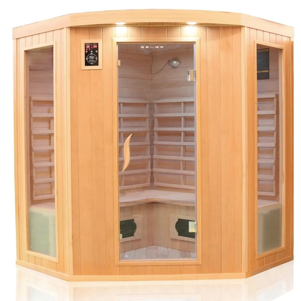 ® Infrarotkabine Infrarotsauna HALEY 160cm x 160cm inkl. 8 Keramikstrahler, Bodenstrahler und Zubehör, Farblicht, LED ^ Dewello Best