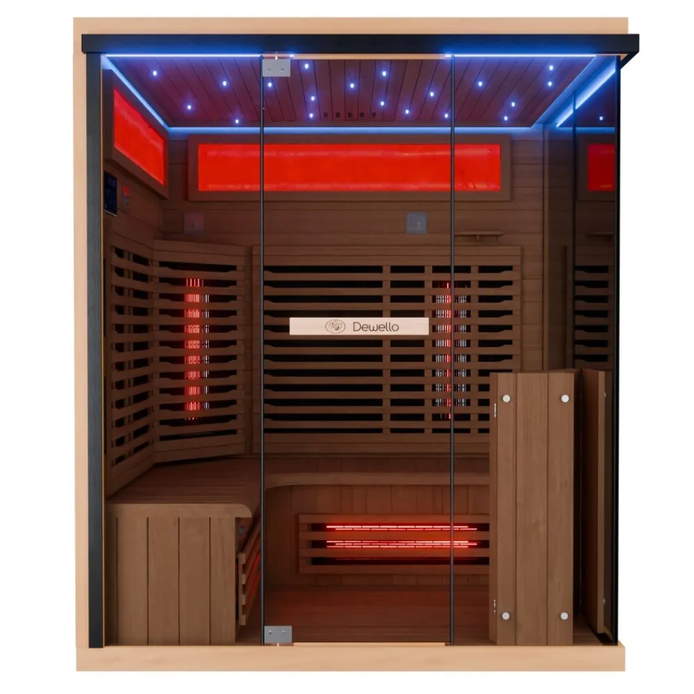 ® Infrarotkabine Infrarotsauna KENORA 160x120 für 2-3 Personen aus Hemlockholz, Dual-Therm, mit Salzsteinoptik ^ Dewello Clearance