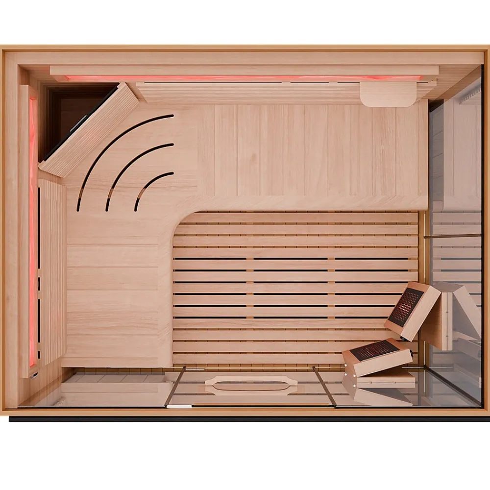 ® Infrarotkabine Infrarotsauna KENORA 160x120 für 2-3 Personen aus Hemlockholz, Dual-Therm, mit Salzsteinoptik ^ Dewello Clearance