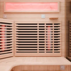 ® Infrarotkabine Infrarotsauna KENORA 160x120 für 2-3 Personen aus Hemlockholz, Dual-Therm, mit Salzsteinoptik ^ Dewello Clearance