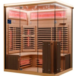 ® Infrarotkabine Infrarotsauna KENORA 160x120 für 2-3 Personen aus Hemlockholz, Dual-Therm, mit Salzsteinoptik ^ Dewello Clearance