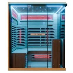 ® Infrarotkabine Infrarotsauna KENORA 160x120 für 2-3 Personen aus Hemlockholz, Dual-Therm, mit Salzsteinoptik ^ Dewello Clearance