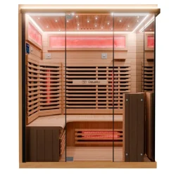 ® Infrarotkabine Infrarotsauna KENORA 160x120 für 2-3 Personen aus Hemlockholz, Dual-Therm, mit Salzsteinoptik ^ Dewello Clearance