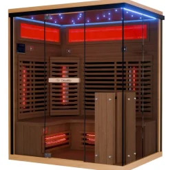 ® Infrarotkabine Infrarotsauna KENORA 160x120 für 2-3 Personen aus Hemlockholz, Dual-Therm, mit Salzsteinoptik ^ Dewello Clearance