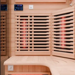® Infrarotkabine Infrarotsauna KENORA 160x120 für 2-3 Personen aus Hemlockholz, Dual-Therm, mit Salzsteinoptik ^ Dewello Clearance
