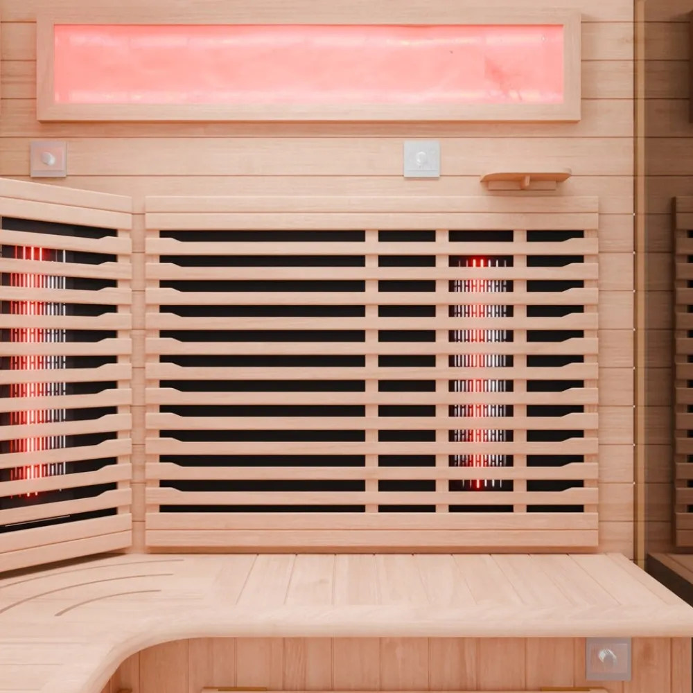 ® Infrarotkabine Infrarotsauna KENORA 160x120 für 2-3 Personen aus Hemlockholz, Dual-Therm, mit Salzsteinoptik ^ Dewello Clearance