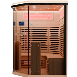 ® Infrarotkabine Infrarotsauna KENORA 140x140 für 2-3 Personen aus Hemlockholz, Dual-Therm, mit Salzsteinoptik ^ Dewello Online