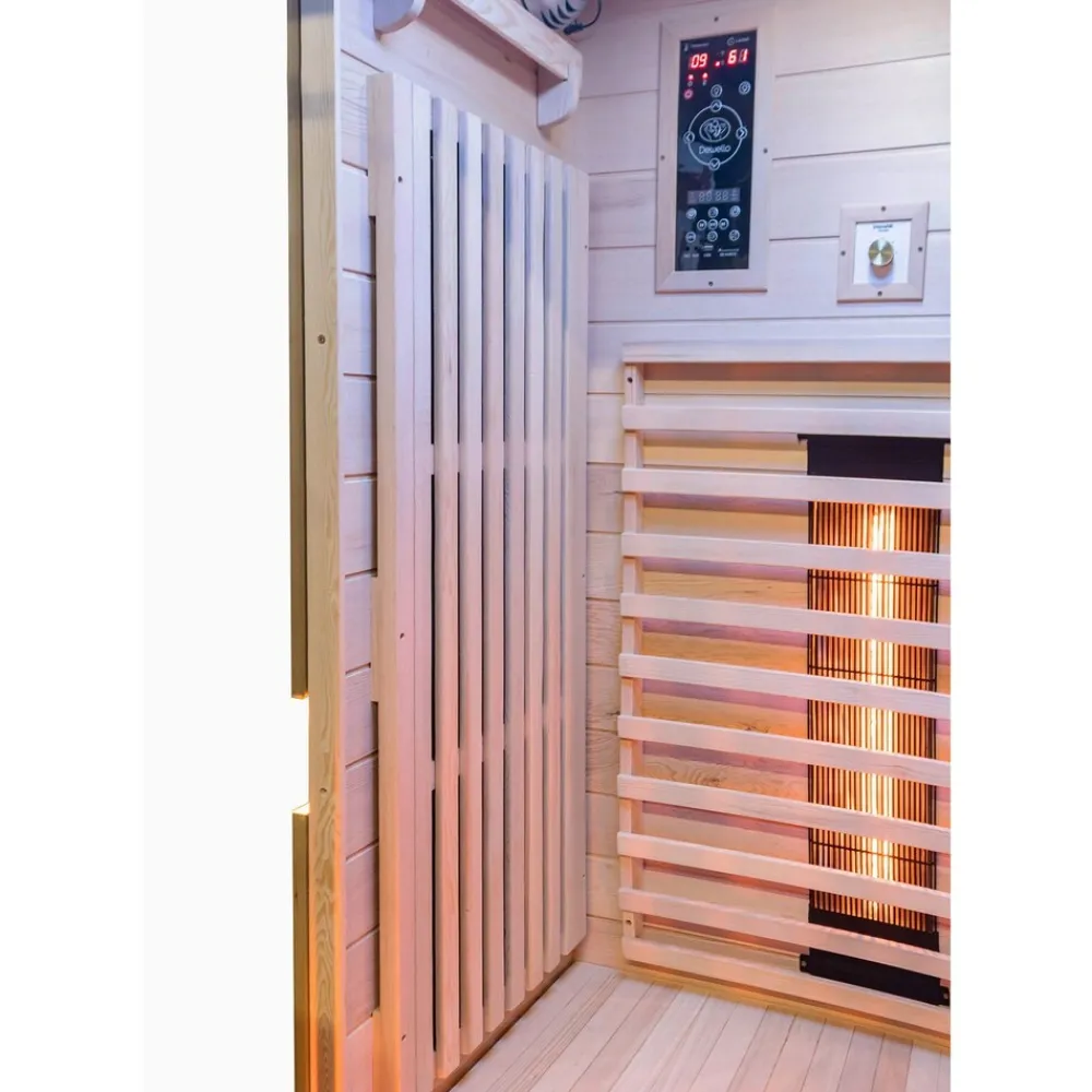 ® Infrarotkabine Infrarotsauna KINGSTON 90cm x 90cm inkl. 3 Vollspektrumstrahler, 4 Karbonstrahler, Farblicht,LED ^ Dewello Best