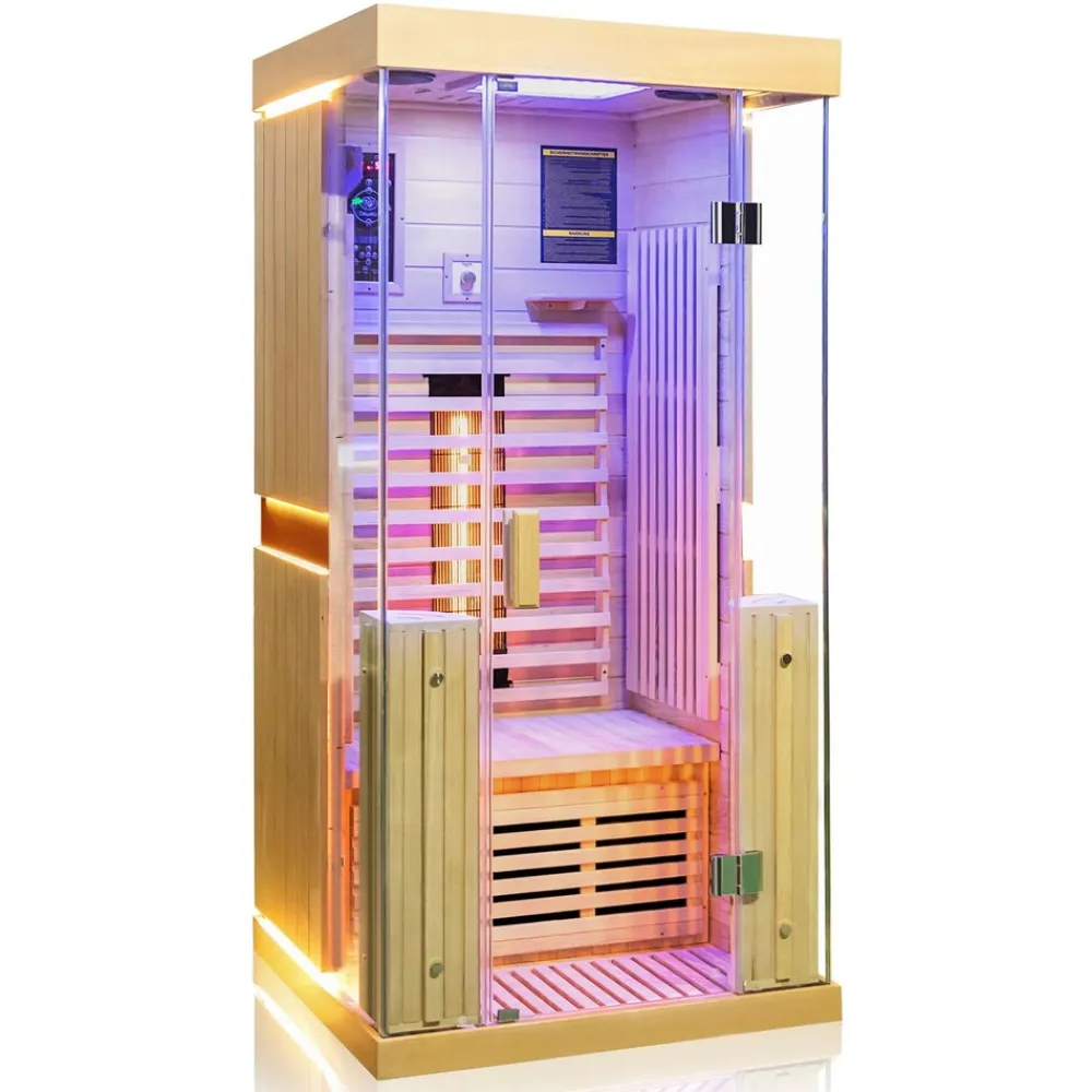 ® Infrarotkabine Infrarotsauna KINGSTON 90cm x 90cm inkl. 3 Vollspektrumstrahler, 4 Karbonstrahler, Farblicht,LED ^ Dewello Best