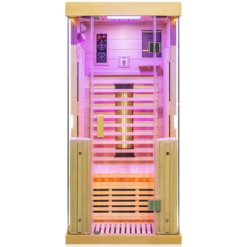 ® Infrarotkabine Infrarotsauna KINGSTON 90cm x 90cm inkl. 3 Vollspektrumstrahler, 4 Karbonstrahler, Farblicht,LED ^ Dewello Best