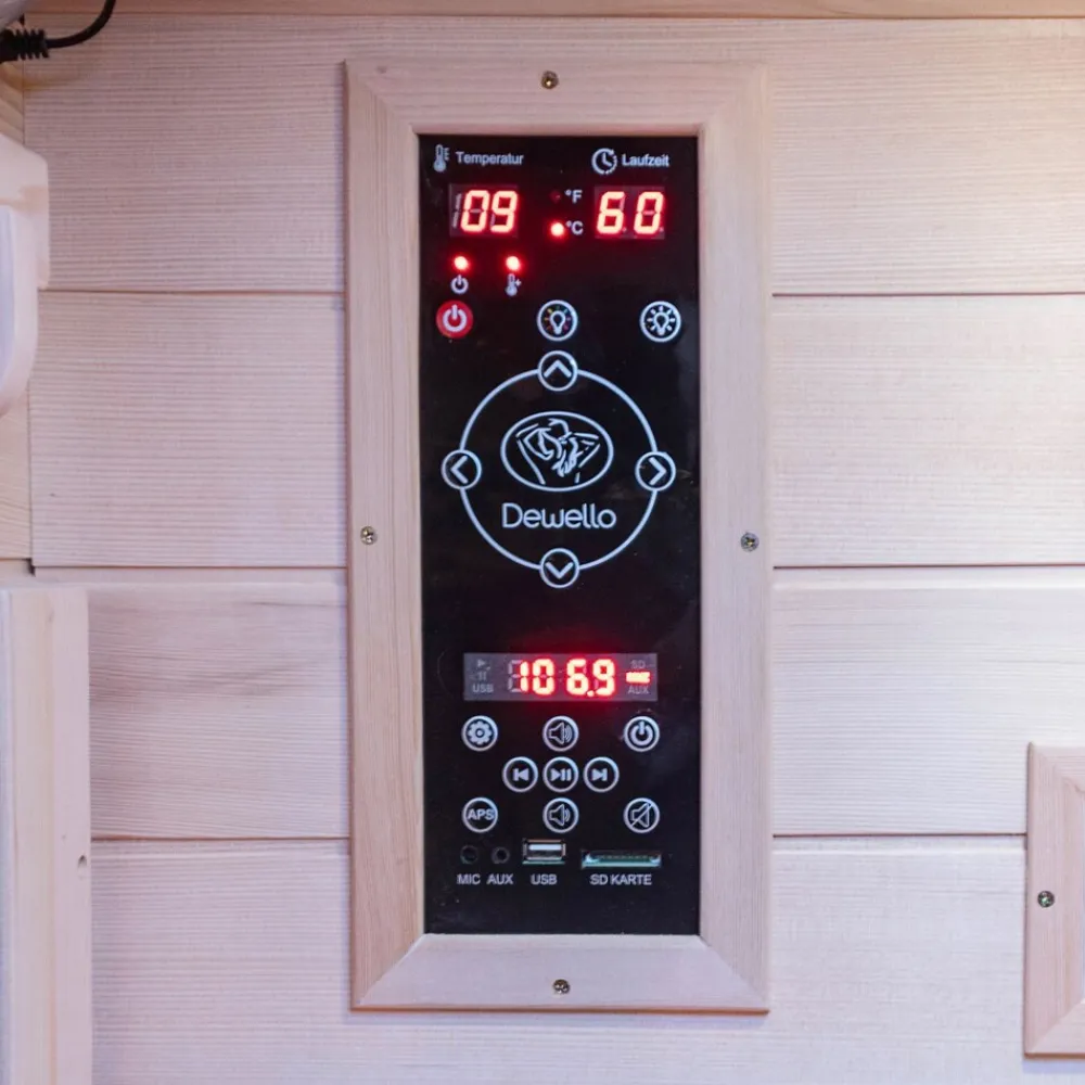 ® Infrarotkabine Infrarotsauna KINGSTON 90cm x 90cm inkl. 3 Vollspektrumstrahler, 4 Karbonstrahler, Farblicht,LED ^ Dewello Best