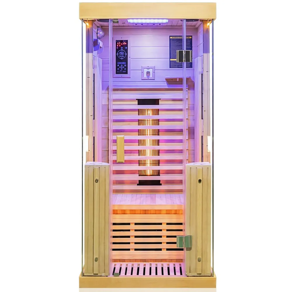 ® Infrarotkabine Infrarotsauna KINGSTON 90cm x 90cm inkl. 3 Vollspektrumstrahler, 4 Karbonstrahler, Farblicht,LED ^ Dewello Best