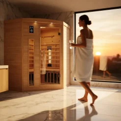 ® Infrarotkabine Infrarotsauna LAKEFIELD 140cm x 140cm inkl. 5 Vollspektrumstrahler, 4 Karbonstrahler, 3 Personen ^ Dewello