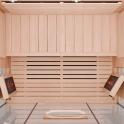 Dewello ® Infrarotkabine Infrarotsauna KENORA 130x105 für 1-2 Personen aus Hemlockholz, Dual Therm, mit Salzsteinoptik Hot