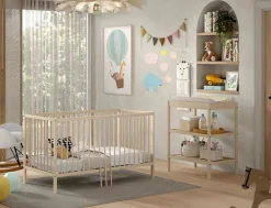 DINO Baby-/Junior Set best. aus Baby/Juniorbett und Wickelregal, Buche massiv - versch. Ausführungen - Natur ^ vipack Discount