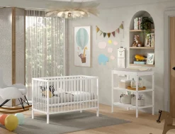 DINO Baby Set best. aus Babybett und Wickelregal, Buche massiv - versch. Ausführungen - Weiß ^ vipack New