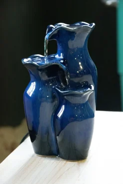 Dobar Dreistufiger Design Zimmerbrunnen Keramik, Blau Hot