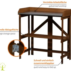 Faltbarer Pflanztisch mit Ablage, Dunkelbraun ^ Dobar