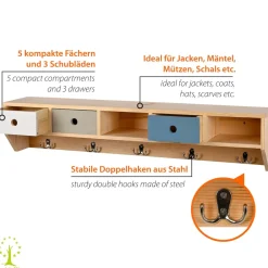 Garderobenleiste aus Holz, Dreifarbig ^ Dobar Clearance