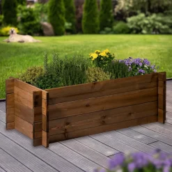 Hochbeet mit Stecksystem, Pflanzkasten aus Massivholz, 117x58,5x38,5 cm, dunkelbraun, Kiefer ^ Dobar