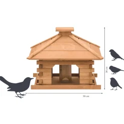 Dobar Rustikales XL-Vogelfutterhaus im Blockhaus-Stil mit dekorativem Holzdach, Vogelhaus mit integriertem Futtersilo Hot