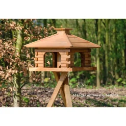 Dobar Rustikales XL-Vogelfutterhaus im Blockhaus-Stil mit dekorativem Holzdach, Vogelhaus mit integriertem Futtersilo Hot