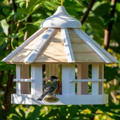 Dobar Vogelhaus "Camouflage 2.0" mit Futtersilo 8-eckig hängend, weiß, 40x40x33 cm Discount