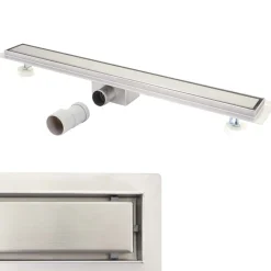 MCW Duschrinne -D94d, Bodenablauf Abflussrinne Duschablauf, Edelstahl Siphon 50-120cm ~ 110cm Best
