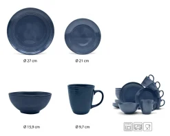 ECHTWERK 24-teiliges Vintage Kombiservice "Alicia" Modern-Design für 6 Personen, Stilvolles dunkelblaues Geschirrset aus Stoneware mit 6 x Speiseteller, 6 x Beilagenteller, 6 x Schüssel, 6 x Teetassen New