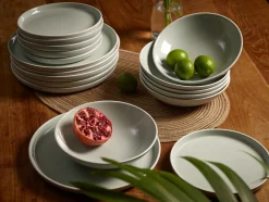 ECHTWERK 12-teiliges Vintage Tafelservice "Nerea" Nature-Design, für 4 Personen, Pastellfarbenes Geschirrset aus Steingut mit 4 x Speiseteller, 4 x Beilagenteller, 4 x Suppenteller, Grau Clearance