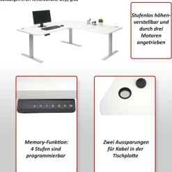 Eck-Schreibtisch -D40, Bürotisch Computertisch elektrisch höhenverstellbar 178x178cm 84kg MVG ~ schwarz, schwarz ^ MCW Discount
