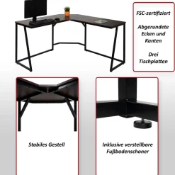 Eck-Schreibtisch -K66, Computertisch Arbeitstisch, MVG-zertifiziert 76x140x140cm, MDF Metall ~ dunkelbraun ^ MCW Clearance