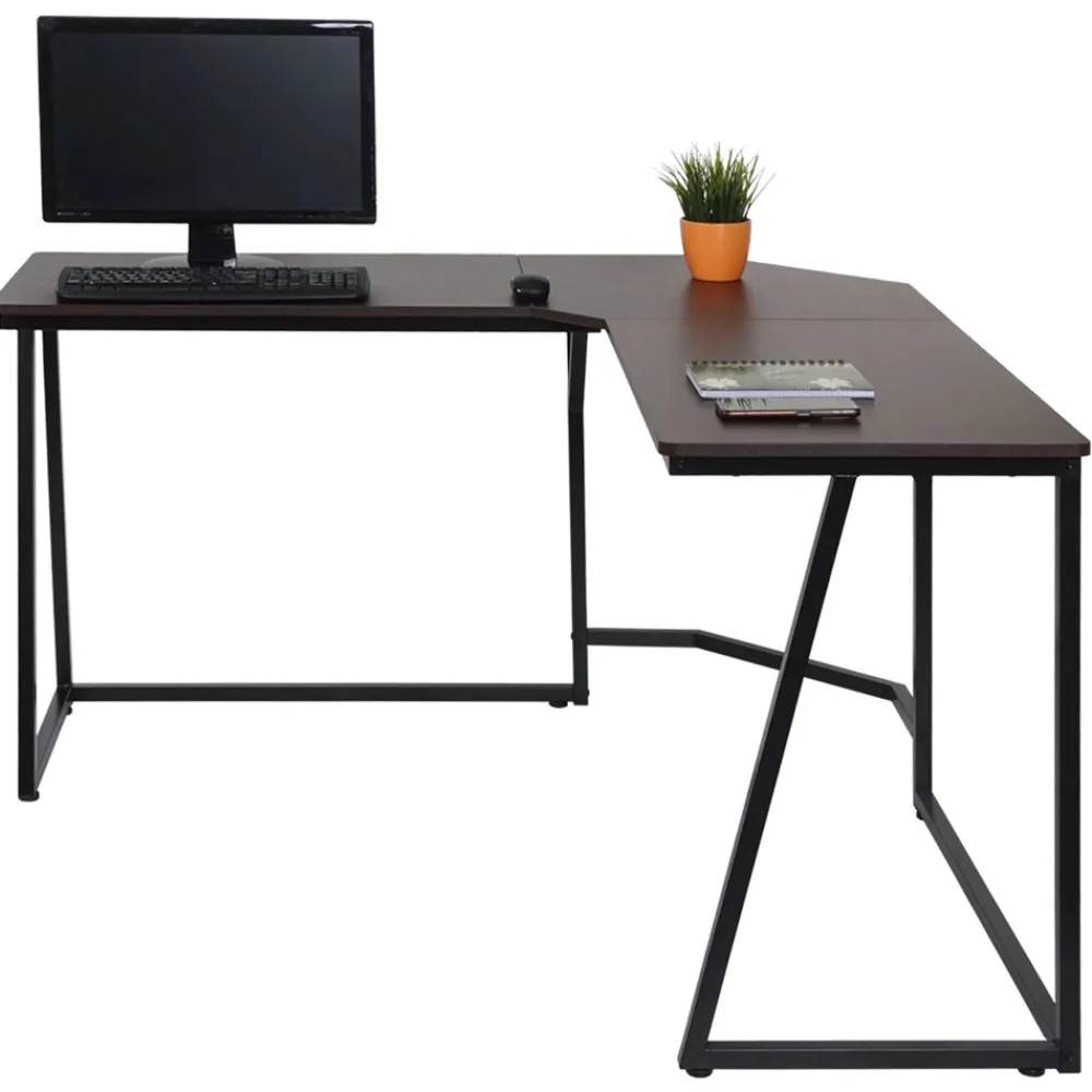 Eck-Schreibtisch -K66, Computertisch Arbeitstisch, MVG-zertifiziert 76x140x140cm, MDF Metall ~ dunkelbraun ^ MCW Clearance