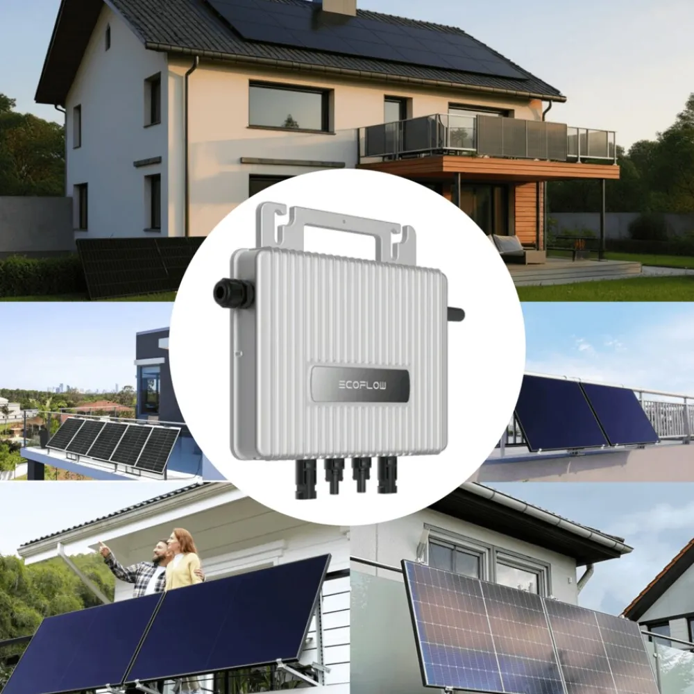 SUNNIVA ECOFLOW Mikro-Wechselrichter 800 W EFStreamMI800W für Balkonkraftwerk, IP67 wetterfest, Plug&Play Installation, 2 MPPT, Bluetooth & WIFI, inkl. 5m Anschlusskabel & 4x 1m Solar-Verlängerungen, Inverter Online