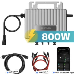 SUNNIVA ECOFLOW Mikro-Wechselrichter 800 W EFStreamMI800W für Balkonkraftwerk, IP67 wetterfest, Plug&Play Installation, 2 MPPT, Bluetooth & WIFI, inkl. 5m Anschlusskabel & 4x 1m Solar-Verlängerungen, Inverter Online