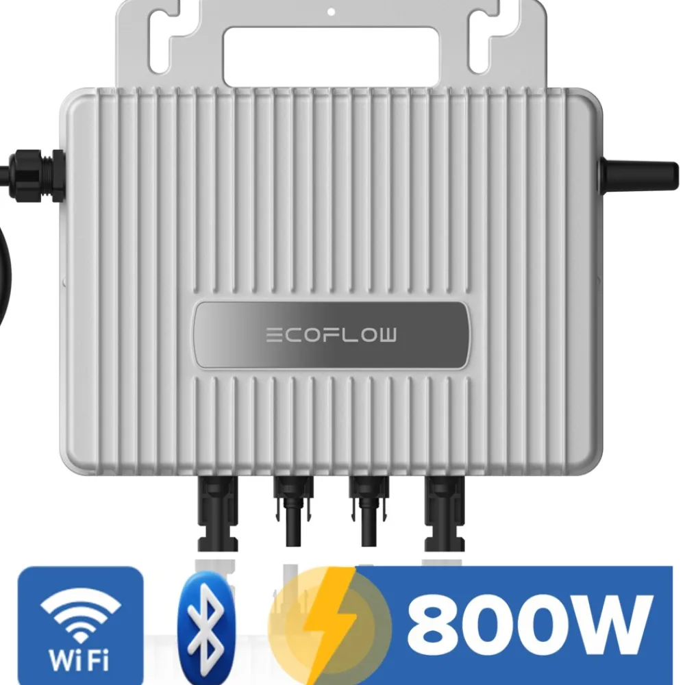 SUNNIVA ECOFLOW Mikro-Wechselrichter 800 W EFStreamMI800W für Balkonkraftwerk, IP67 wetterfest, Plug&Play Installation, 2 MPPT, Bluetooth & WIFI, inkl. 5m Anschlusskabel & 4x 1m Solar-Verlängerungen, Inverter Online