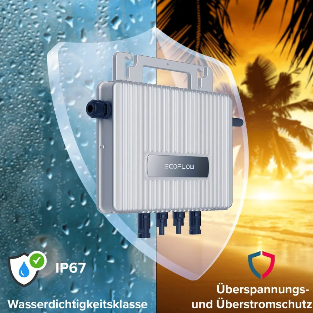 SUNNIVA ECOFLOW Mikro-Wechselrichter 800 W EFStreamMI800W für Balkonkraftwerk, IP67 wetterfest, Plug&Play Installation, 2 MPPT, Bluetooth & WIFI, inkl. 5m Anschlusskabel & 4x 1m Solar-Verlängerungen, Inverter Online