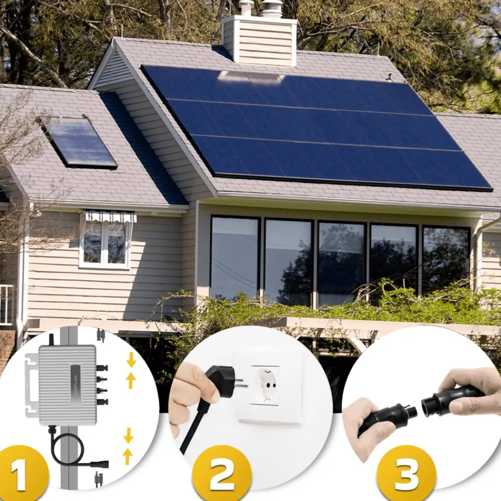 SUNNIVA ECOFLOW Mikro-Wechselrichter 800 W EFStreamMI800W für Balkonkraftwerk, IP67 wetterfest, Plug&Play Installation, 2 MPPT, Bluetooth & WIFI, inkl. 5m Anschlusskabel & 4x 1m Solar-Verlängerungen, Inverter Online