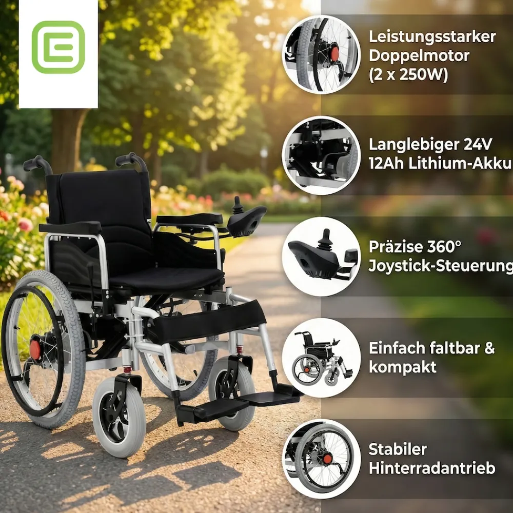 Elektrischer Rollstuhl SL-LYD0012 Doppel-Motor - 2 × 250W - Schwarz ^ ECONELO New