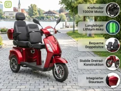 E-Seniorenmobil Billy 2.0, Lithium-Akku, 3-Rad, 60V, 1000 Watt, groß Sitz, ^ ECONELO Discount