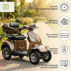 ECONELO E-Seniorenmobil Voltrixx, Lithium-Akku, 4-Rad, 1000 Watt, Braun Hot