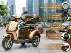 ECONELO E-Seniorenmobil Yogi-IQ, Blei-Akku, 3-Rad, 1000 Watt, Braun Clearance